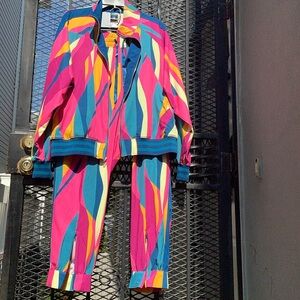 Tek Gear multi color polyester sweat suit.